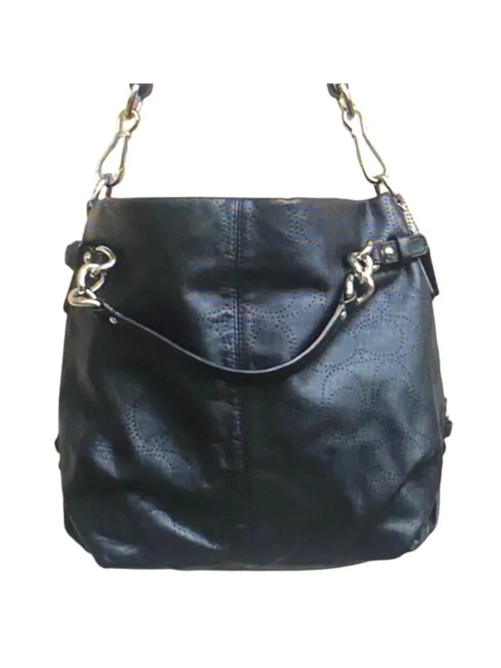 Coach 2011 Brooke Black Perforated Leather Signature Convertible Hobo Bag